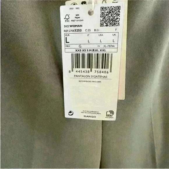 MANGO (MNG) “Atenas" Cropped Pants Khaki/Gray Size Large New With Tags! - Picture 7 of 7